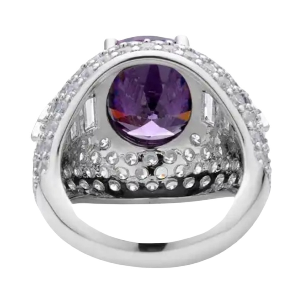 Simulated Purple & White Diamond Waterfall Ring in Silvertone - Picture 9 of 10